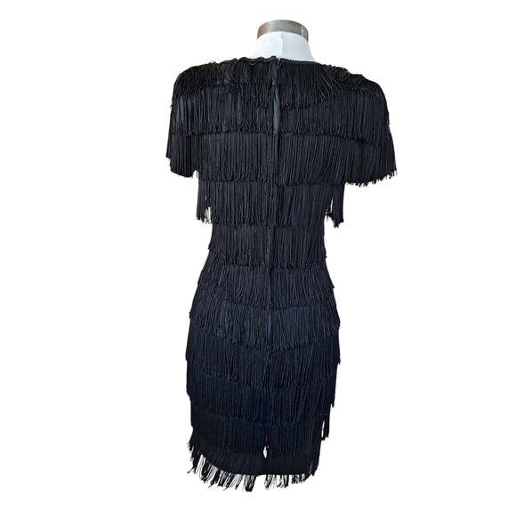 Iconic Vintage Black Fringe Flapper-style Dress Size 7/8 Roberta Short Sleeve - Picture 3 of 12